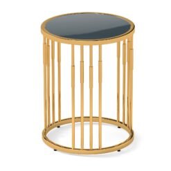 40CM Round Coffee Table Small Glass Side Table-Golden