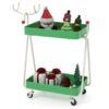Reindeer Side Table 2-Tier Christmas Rolling Cart with Metal Frame and Wheels-Green