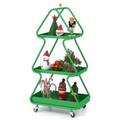 Christmas Tree Storage Cart 3-Tier Rolling Xmas Cart with Topper Star-Green