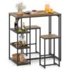 3-Piece Bar Table Set 2 Person Dining Furniture Set with 2 Stools-Brown