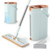 Mop and Bucket Set with Wringer 3-Tank Flat Floor Mop & Bucket System-Green