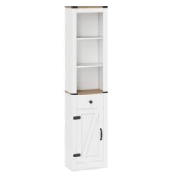 173cm Tall Bathroom Cabinet with Drawer and Adjustable Shelf-White