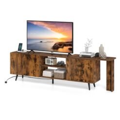 Mid Century 55 Inch TV Stand Entertainment Center with Power Outlets-Rustic Brown