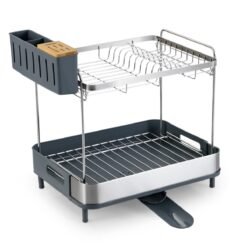 2-Tier Dish Drying Rack Stainless Steel Dish Drainer with Cutlery Holder