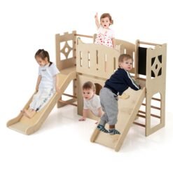 8-in-1 Toddler Slide with Ladders and Toy Storage-Natural