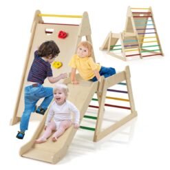 3-In-1 Jungle Gym with Extended Slide and Rock Climbing-Colourful
