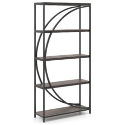 5-Tier Industrial Etagere Bookshelf with Open Storage Shelves and Arc-Shaped Design-Rustic Brown