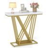 Gold Console Table Modern Sofa Table with Faux Marble Rectangular Tabletop-White