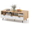 Coffee Table with Storage 47 Inch Center Table with 2 Open Compartments-Natural