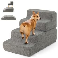 4-step Foam Dog Stairs with Non-slip Bottom and Removable Washable Cover-Grey