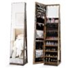 360° Swivel Jewelry Cabinet Full Length Mirror and Back Shelves-Rustic Brown