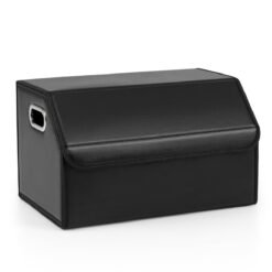 Leather Car Trunk Organizer with Lid Removable Divider and Large Capacity-Black-Size 1