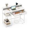 Computer Desk with Power Outlets and Top Shelf-White
