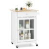 65 CM Kitchen Island Cart Rolling Kitchen Cabinet with Rubber Wood Tabletop-White