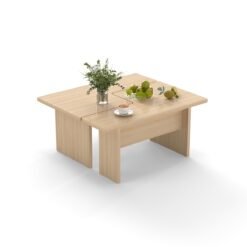 Modular Coffee Table Set of 2 L Shaped Center Tables for Small Space-Oak