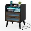Mid Century Nightstand Modern Bedside Table with Charging Station-Black