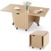 120cm Extendable and Foldable Coffee Table with Storage Cabinet and Wheels-Oak