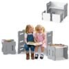 Kids Table and Chair Set 3-Piese Toddler Set with 2 Stools and Activity Table-Grey