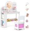 Kids Vanity with Lights Princess Vanity Table and Chair Set with 2 Drawers-White
