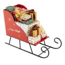 Metal Christmas Santa Sleigh Basket Xmas Santa's Gift Storage Sleigh