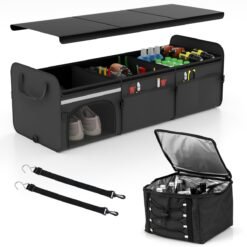 67 L Car Trunk Organizer with Lid 3-Compartment Portable Storage Box-Black