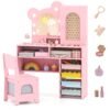 Kids Vanity with Lights Princess Vanity Table and Chair Set with 5 Drawers and 2 Compartments-Pink