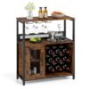 Freestanding Wine Cabinet with Wine Rack and Glass Holder-Coffee