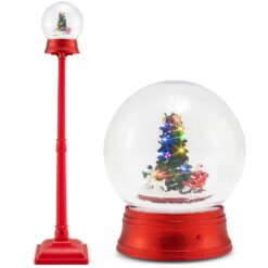 5 Feet Musical Christmas Street Lamp Snow Globe Lantern on Stand with 8 Tunes-Red