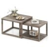 Nesting Coffee Table Set of 2 with Storage Shelf and Rubber Wood Frame-Grey