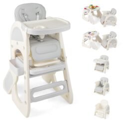 Convertible Baby High Chair with Double-layer Tray and Adjustable Backrest-Grey