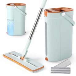 Mop and Bucket Set 3-Tank Flat Floor Mop and Bucket System with Wringer-Green