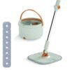 Mop and Bucket Set with Wringer Flat Floor Mop and Bucket System with 2/8 Washable Microfiber Pads-Green