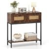 80 CM Boho Console Table with 2 Drawers and Bottom Shelf-Rustic Brown
