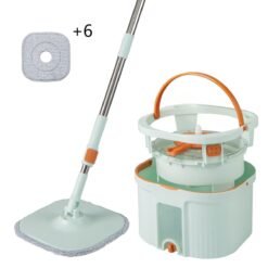 Spin Mop and Bucket Set Square with 8 Microfiber Mop Pads-Green