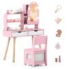 Kids Vanity Set Pretend Play Dressing Table Set with 3-Color Lighting Modes-Pink
