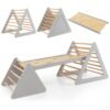 Toddler Triangle Set Montessori 3 Piece Kids Climbing Toys Indoor Outdoor with 2 Climbing Triangles and 1 Ramp-Grey