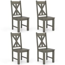 Wooden Dining Chairs Set of 4 with Rubber Wood Frame and Elegant Hollowed Backrest