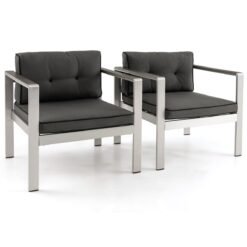 Patio Aluminum Armchair with Cushions Outdoor Sofa Chair Set of 2-Grey