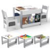Kids Table and 2 Chairs Set Multifunctional Activity Table with Reversible Tabletop-Grey
