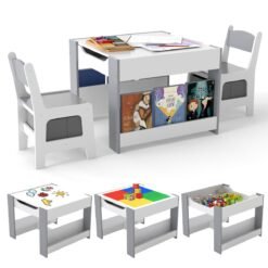 Kids Table and 2 Chairs Set Multifunctional Activity Table with Reversible Tabletop-Grey