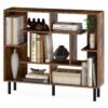 Modern Geometric Bookcase with Anti-tipping Devices-Rustic Brown