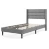 Single/Double Size Bed Frame with Wingback Headboard and Wooden Slats Support-Grey-Single Size