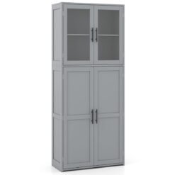 168CM Tall Freestanding Cleaning Tool Cabinet with Doors and Shelves-Grey