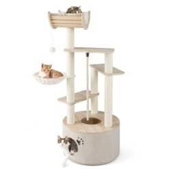 141cm Tall Wooden Cat Tree for Indoor Cats Solid Plywood Multi-Level Kitten Tower