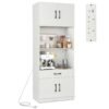 Kitchen Pantry Cabinet with Charging Station 168 cm Tall Cupboard with 4 Doors and 2 Adjustable Shelves-White