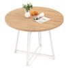 47 Inch Dining Table for 4-6 People Round Kitchen Table with 8 Metal Supporting Legs and Cross Base-Natural