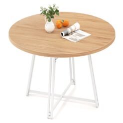 47 Inch Dining Table for 4-6 People Round Kitchen Table with 8 Metal Supporting Legs and Cross Base-Natural