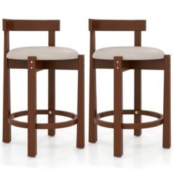 62cm Counter Height Bar Stools Set of 2 with Backrests and Footrests-Beige