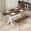 Modern Dining Table Wooden Kitchen Table with X-shaped Frame and with Wood Grain Texture Tabletop-Brown
