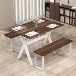Modern Dining Table Wooden Kitchen Table with X-shaped Frame and with Wood Grain Texture Tabletop-Brown